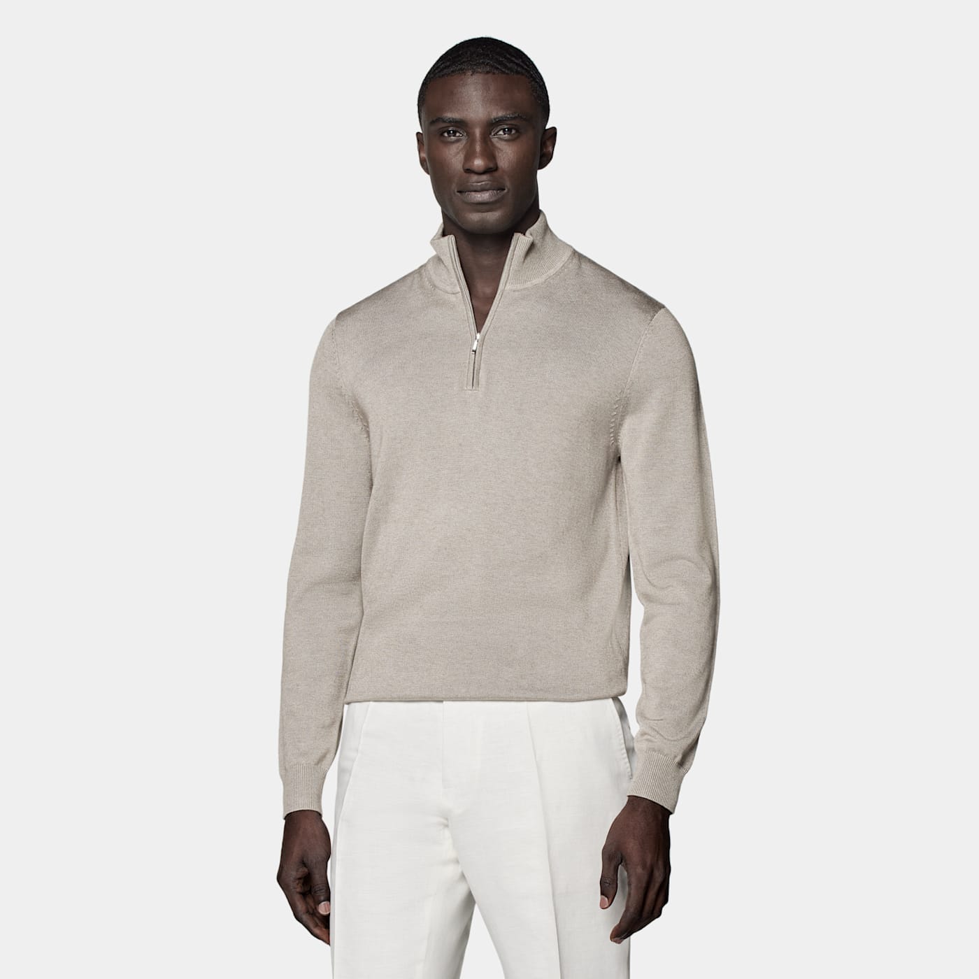 Suitsupply Taupe Half Zip In Neutral