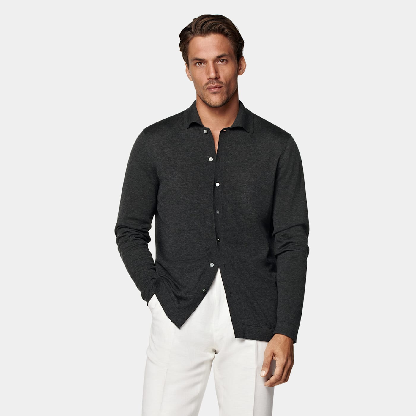 Suitsupply Dark Grey Long Sleeve Polo Cardigan