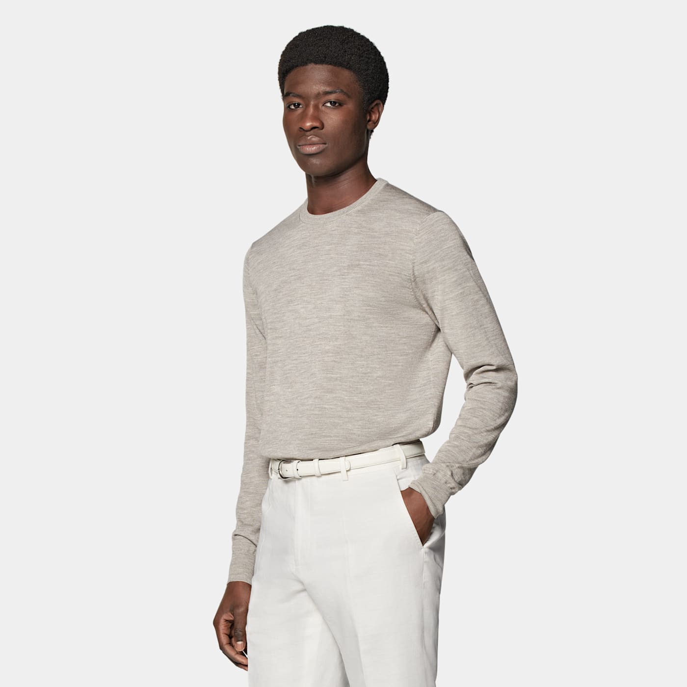 Suitsupply Taupe Crewneck In Gray