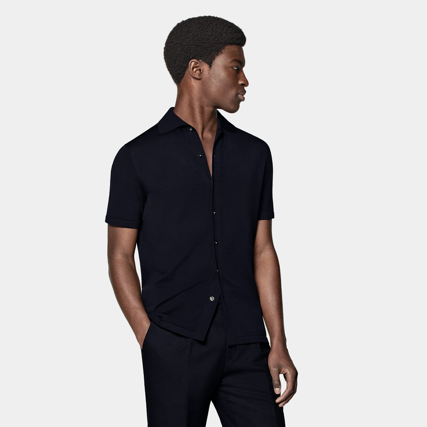 Suitsupply Navy Polo Cardigan In Black