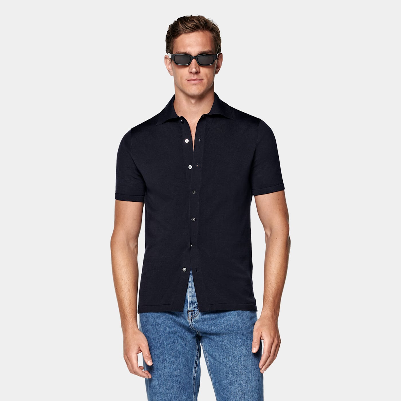 Suitsupply Navy Polo Cardigan In Black