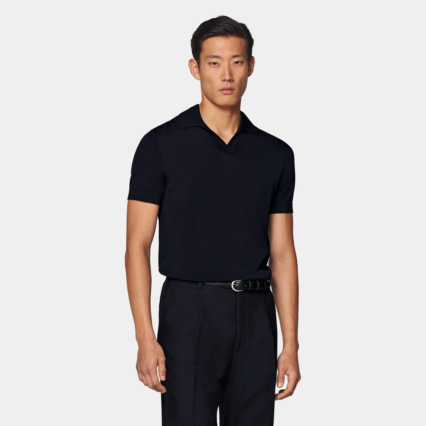 Suitsupply Navy Buttonless Polo Shirt In Black