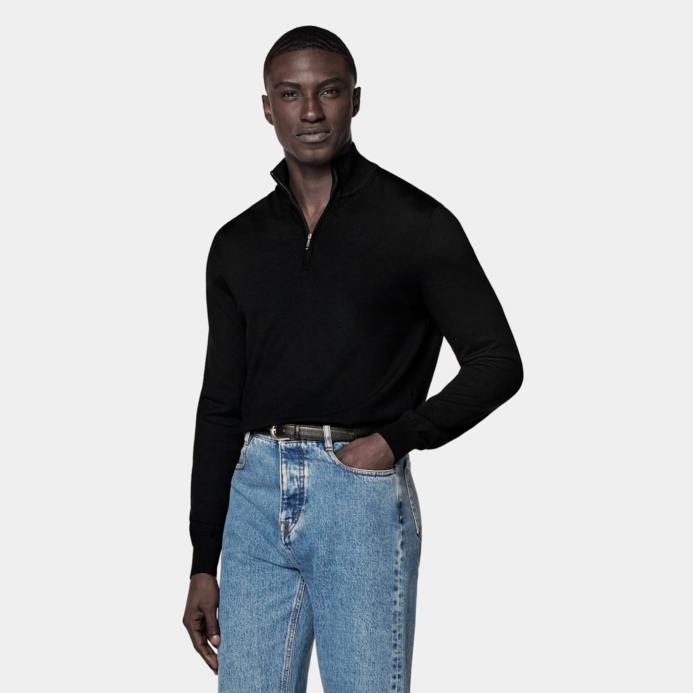 Suitsupply Black Merino Half Zip