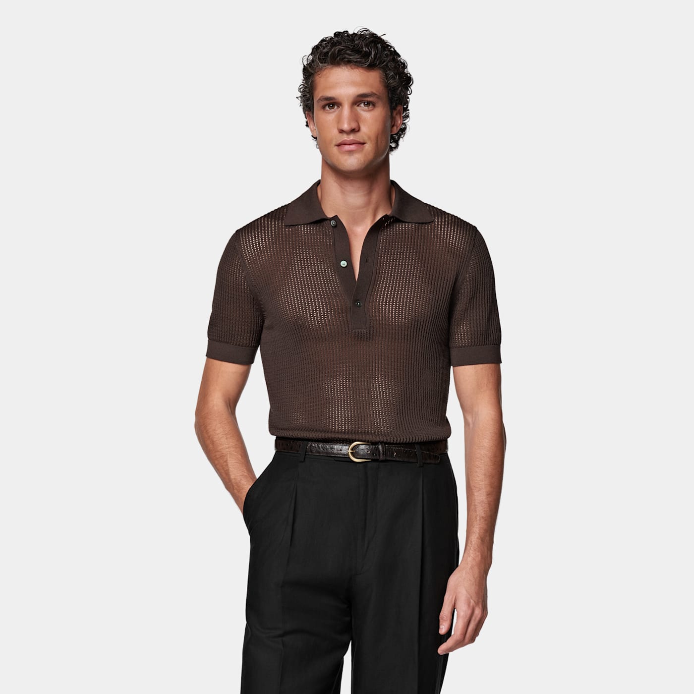 Suitsupply Mid Brown Crochet Polo