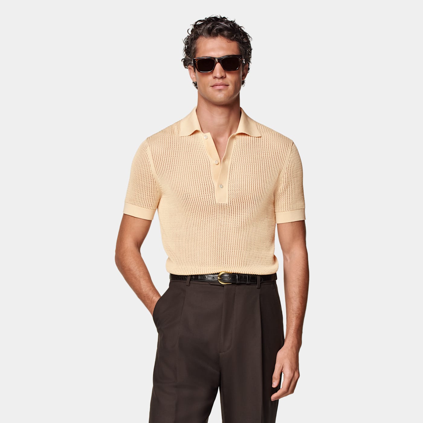 Suitsupply Light Yellow Crochet Polo