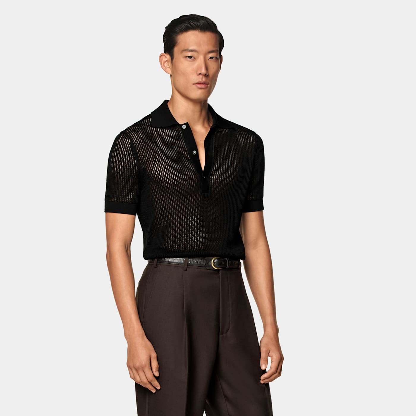 Suitsupply Black Crochet Polo
