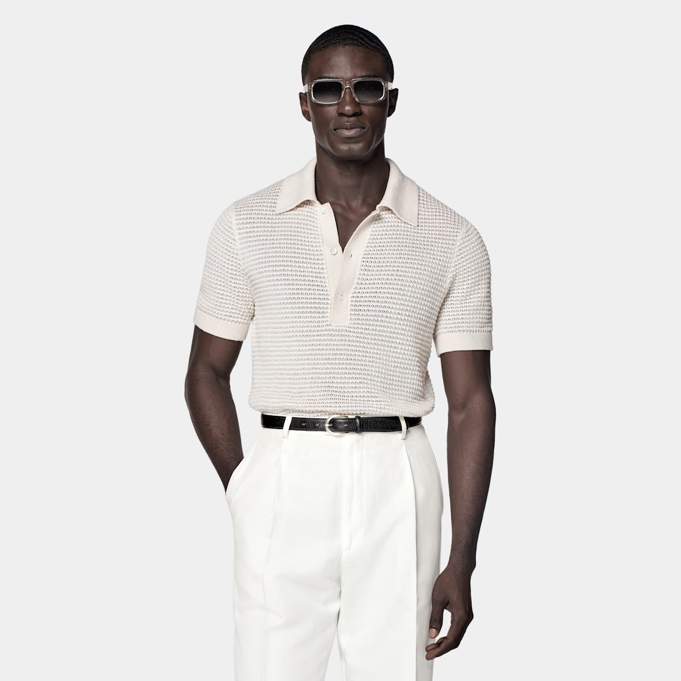 Suitsupply Polo En Crochet Gris Clair