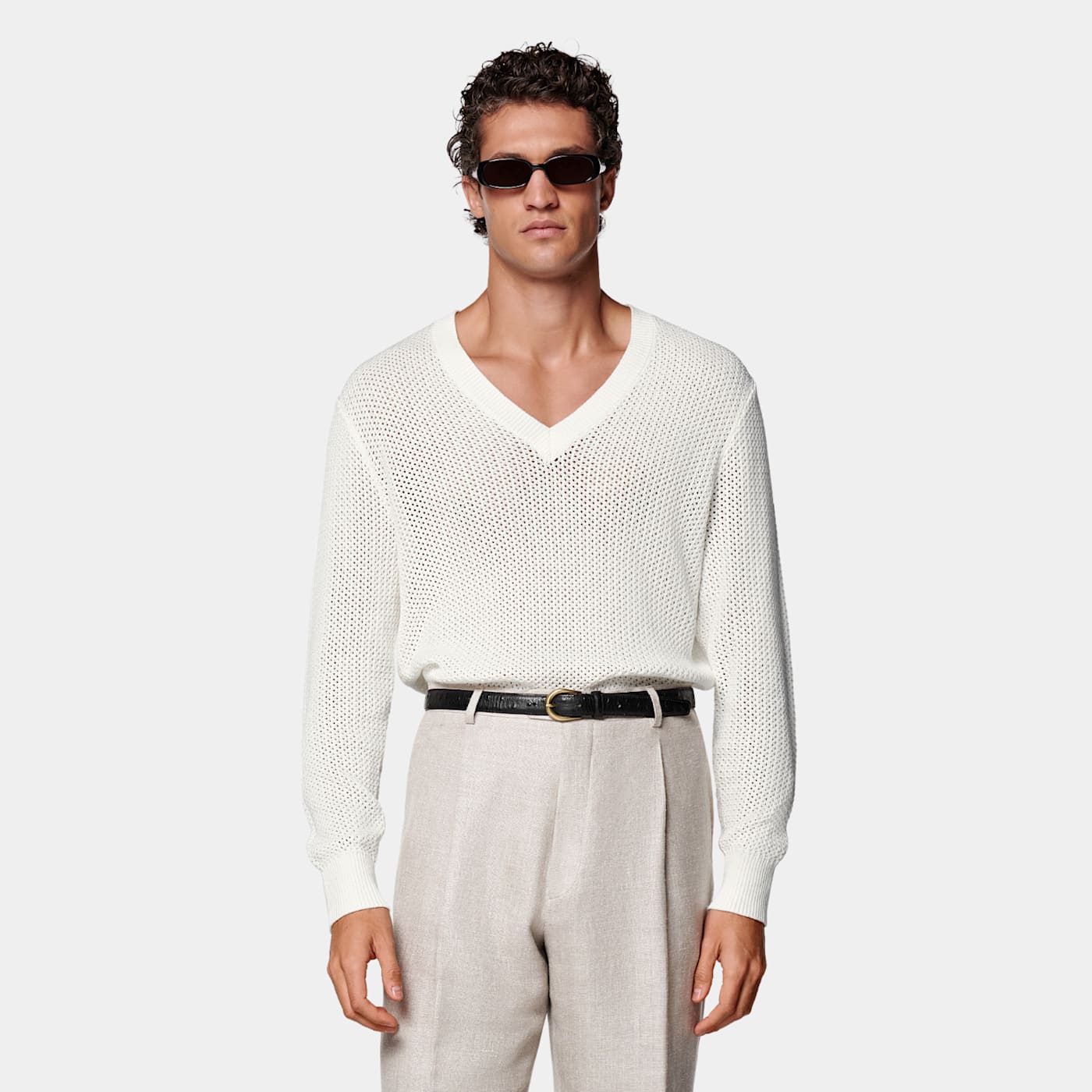 Suitsupply Off-white Crochet V-neck
