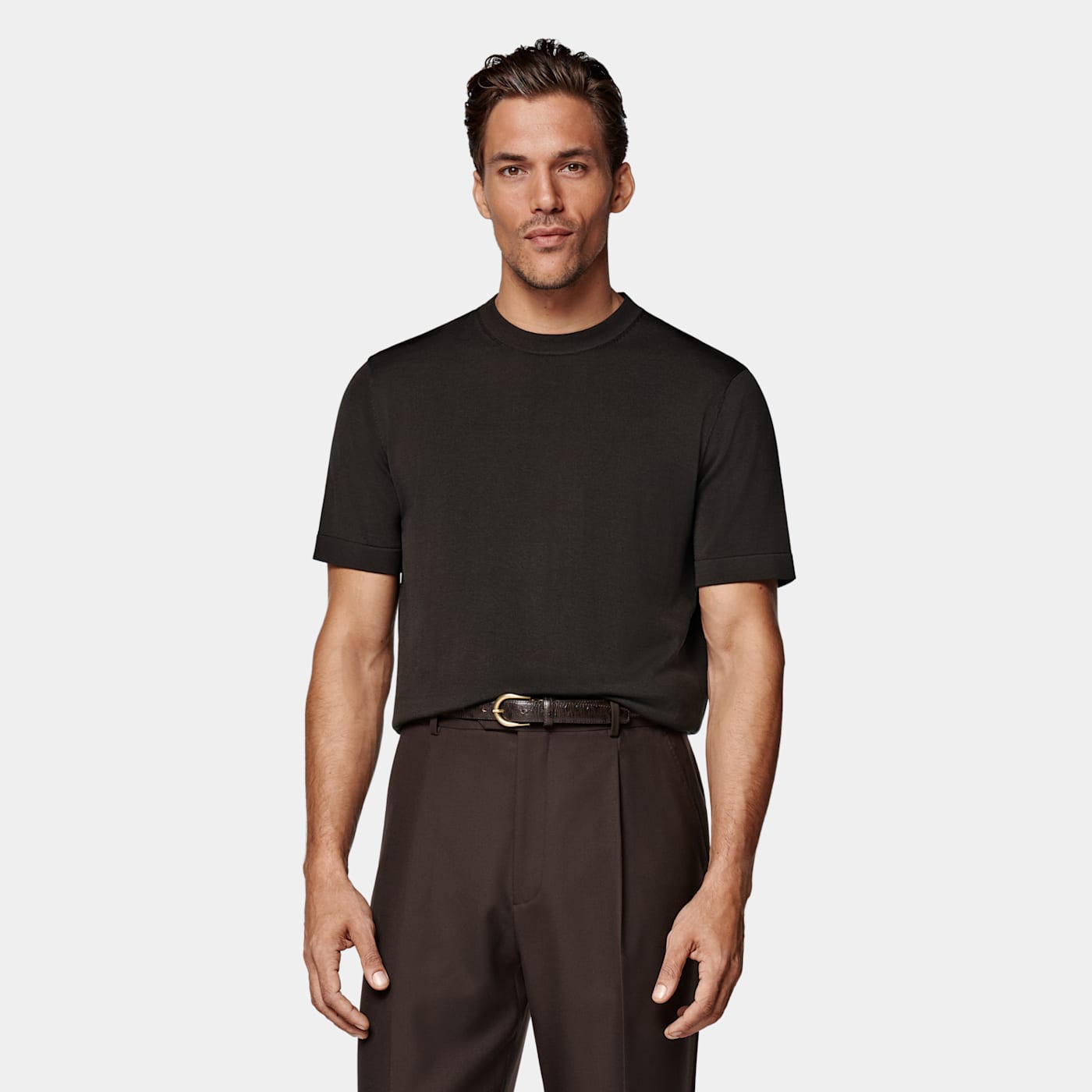 Suitsupply Dark Brown Short Sleeve Crewneck