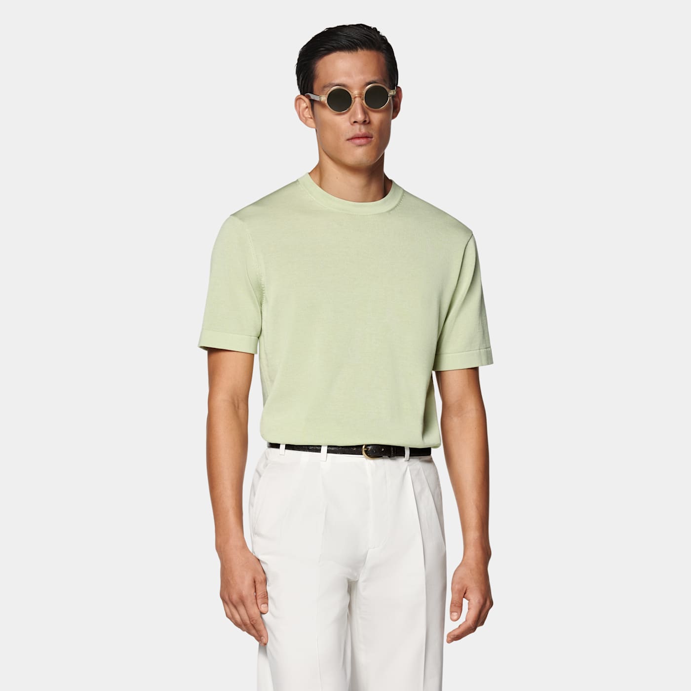 Suitsupply Col Rond à Manches Courtes Vert Clair