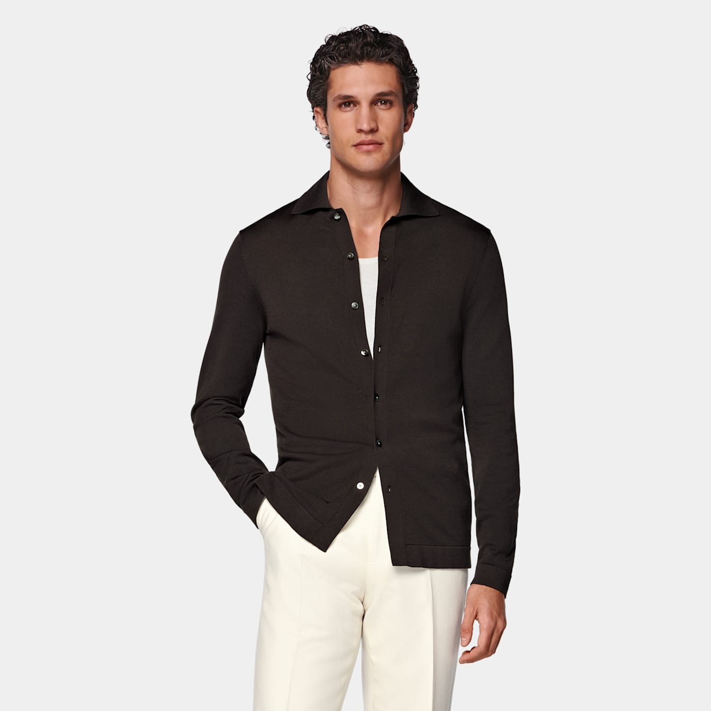 Suitsupply Dark Brown Long Sleeve Polo Cardigan