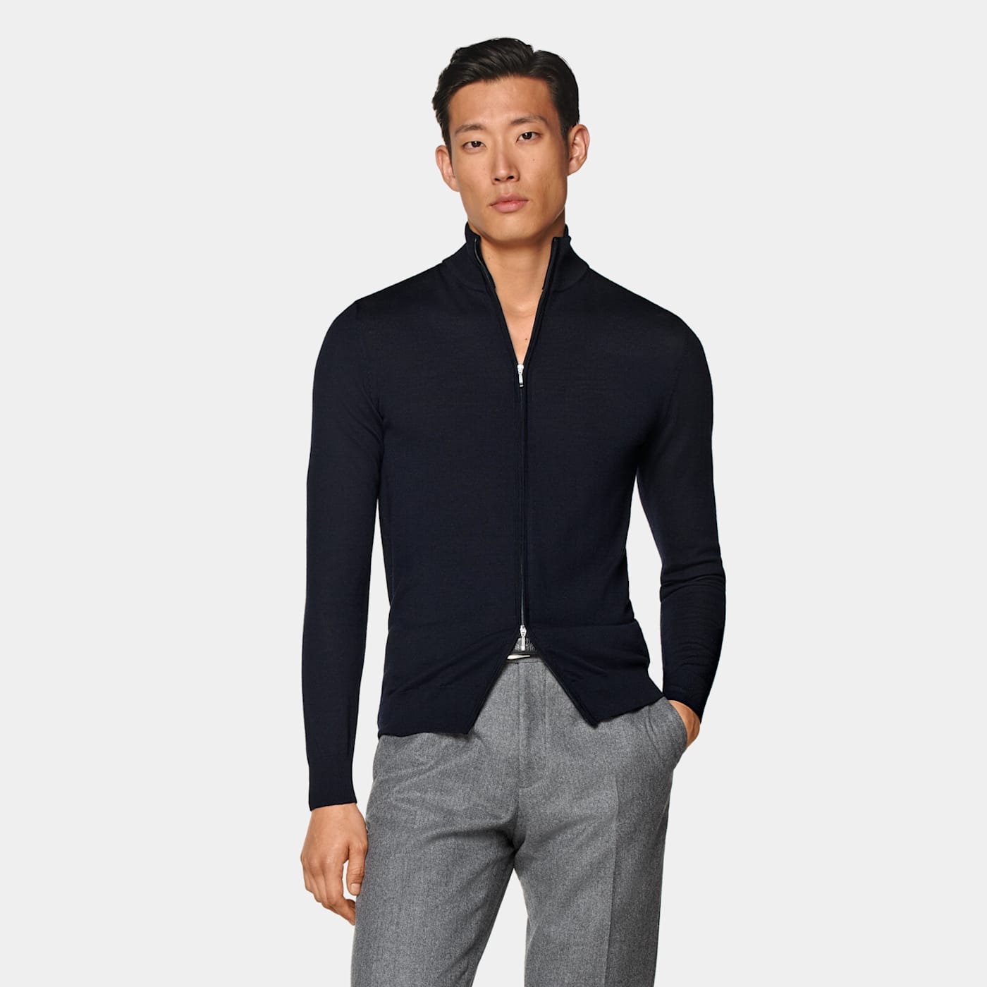 Suitsupply Navy Merino Zip Cardigan