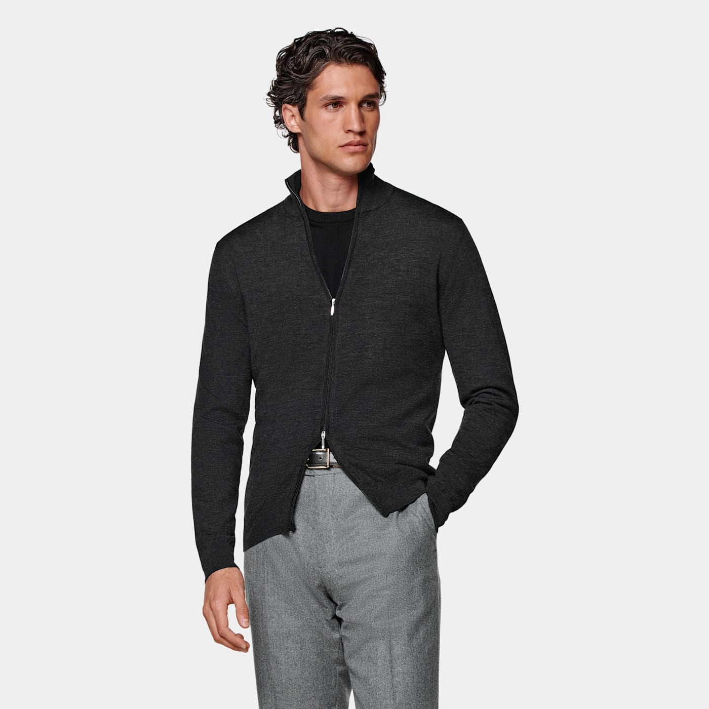 Suitsupply Dark Grey Merino Zip Cardigan