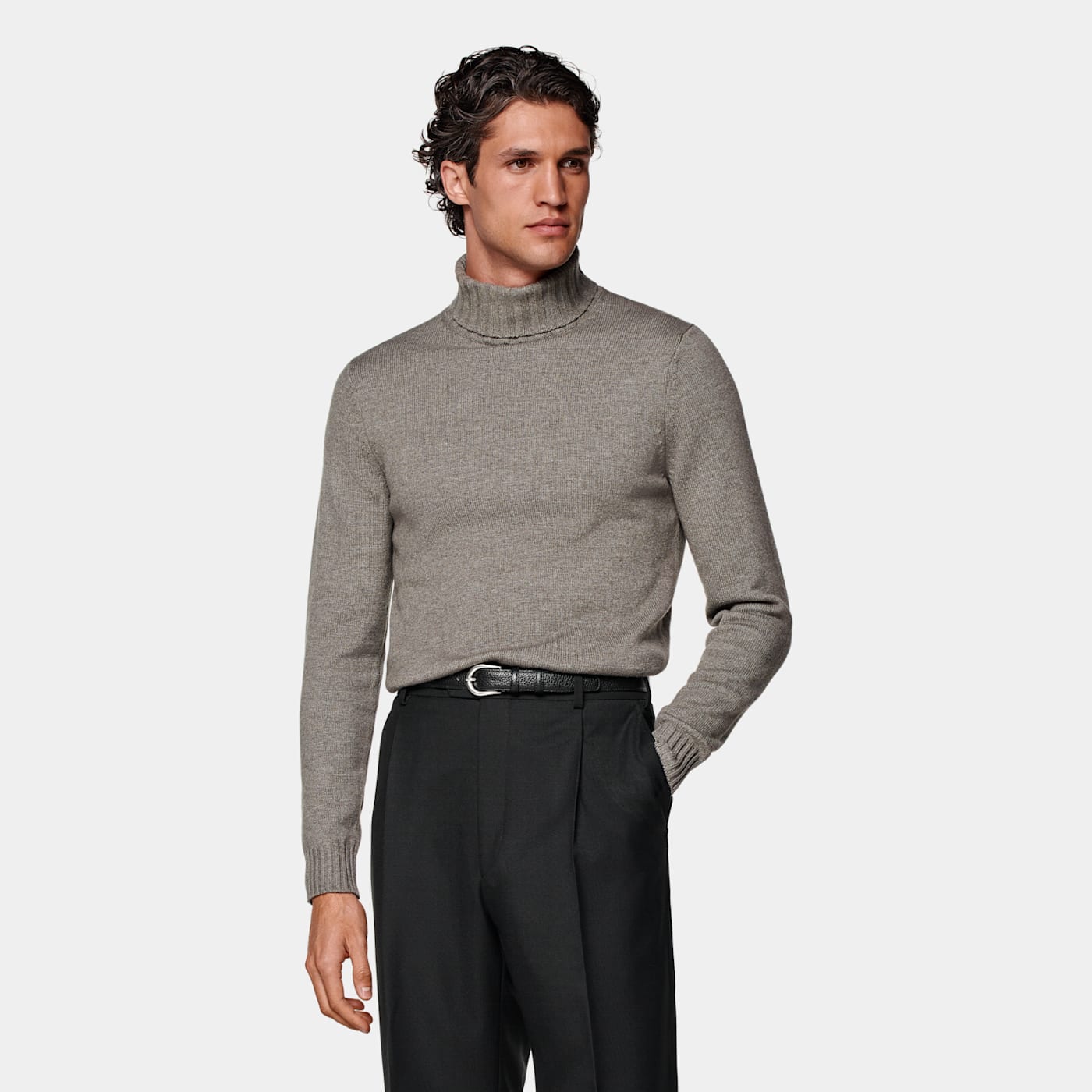 Suitsupply Taupe Turtleneck In Gray