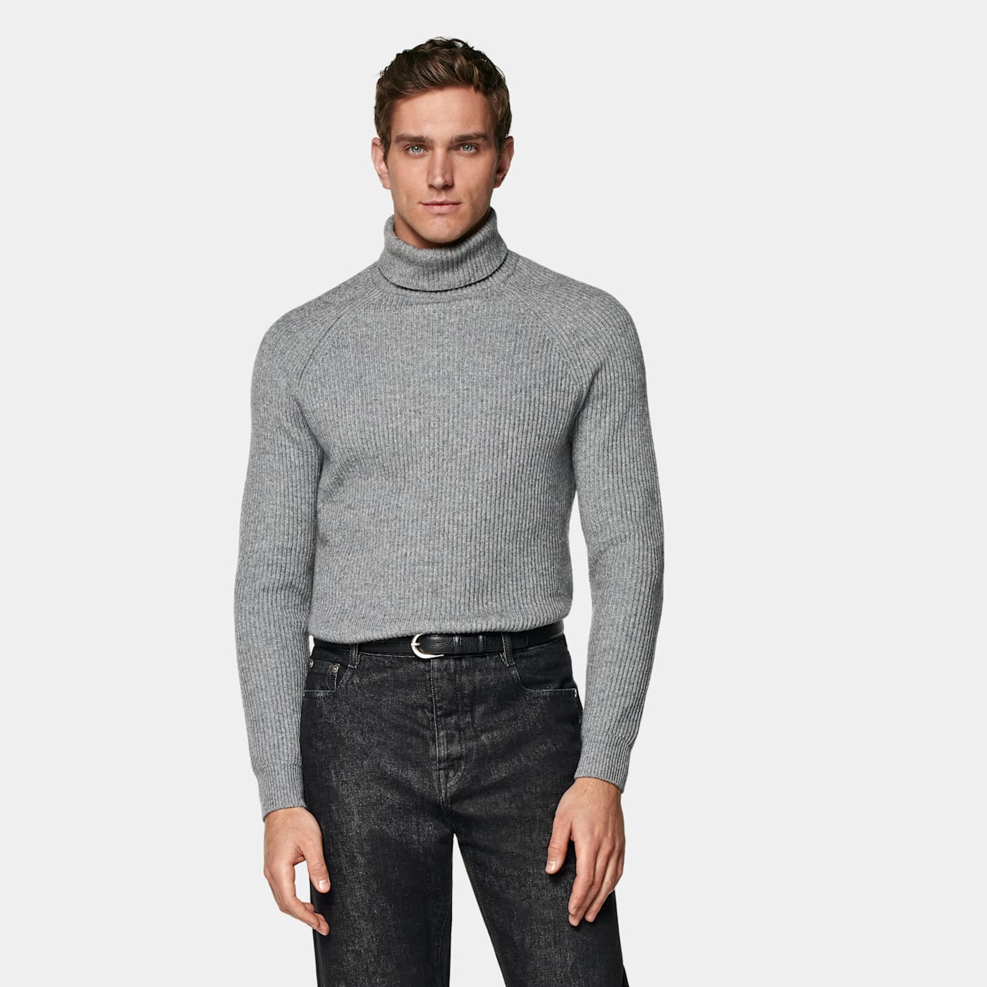 Suitsupply Grey Ribbed Turtleneck In Gray