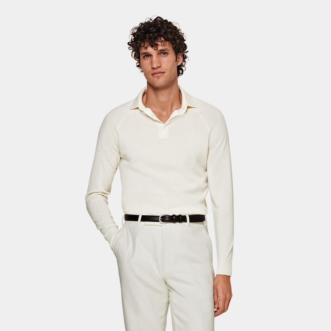 Suitsupply Off-white Long Sleeve Polo Shirt In Neutral