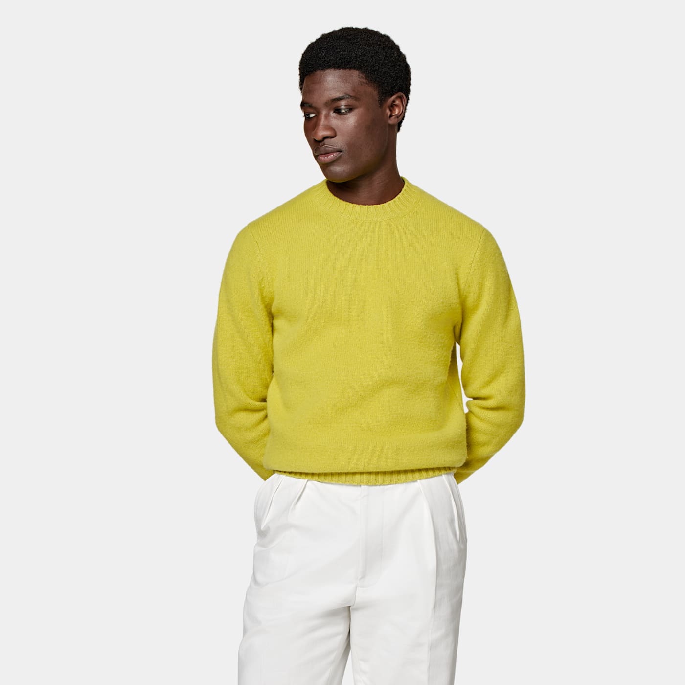 Suitsupply Yellow Crewneck In Blue