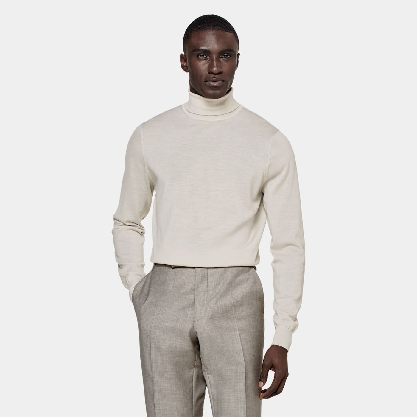 Suitsupply Sand Turtleneck In White