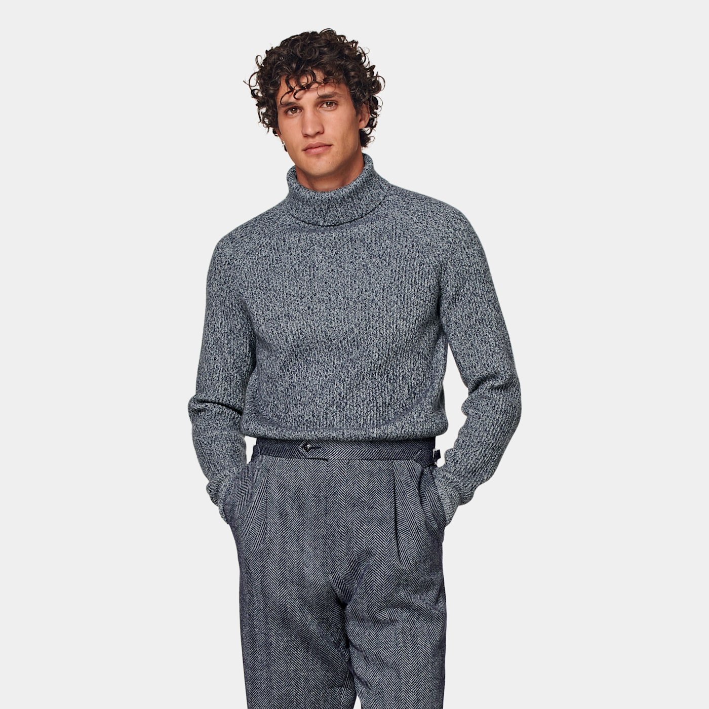 Suitsupply Blue Ribbed Turtleneck In Gray
