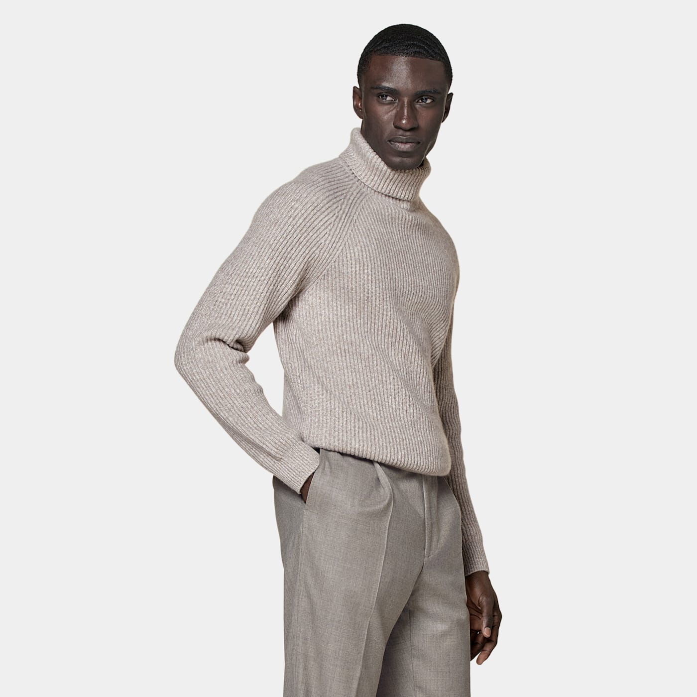Suitsupply Sand Ribbed Turtleneck In Neutral