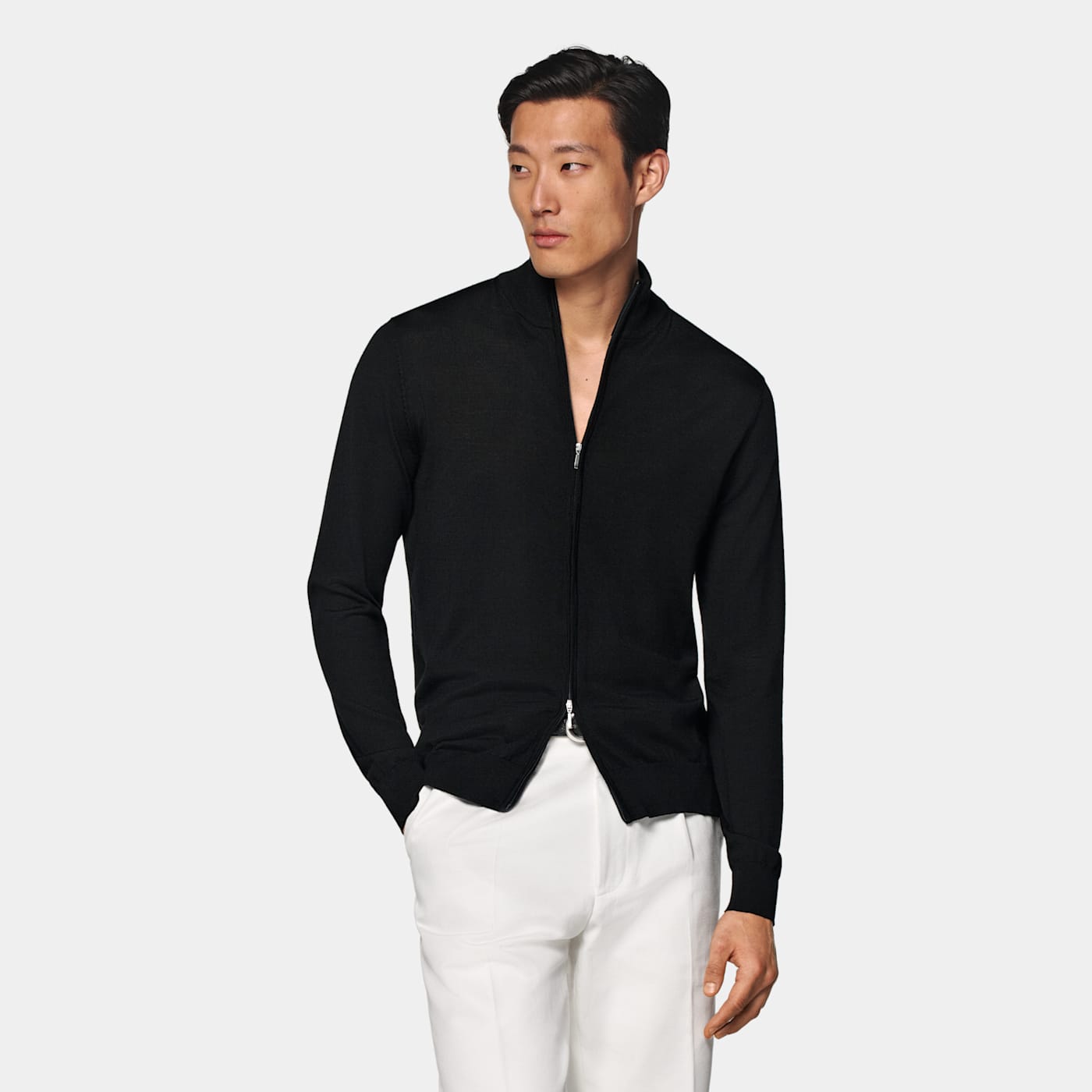 Shop Suitsupply Black Merino Zip Cardigan
