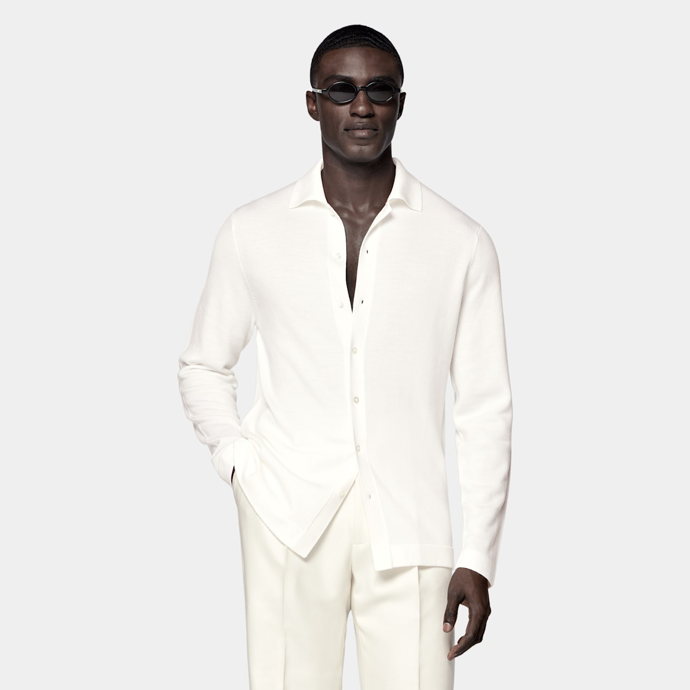 Suitsupply Off-white Merino Long Sleeve Polo Cardigan