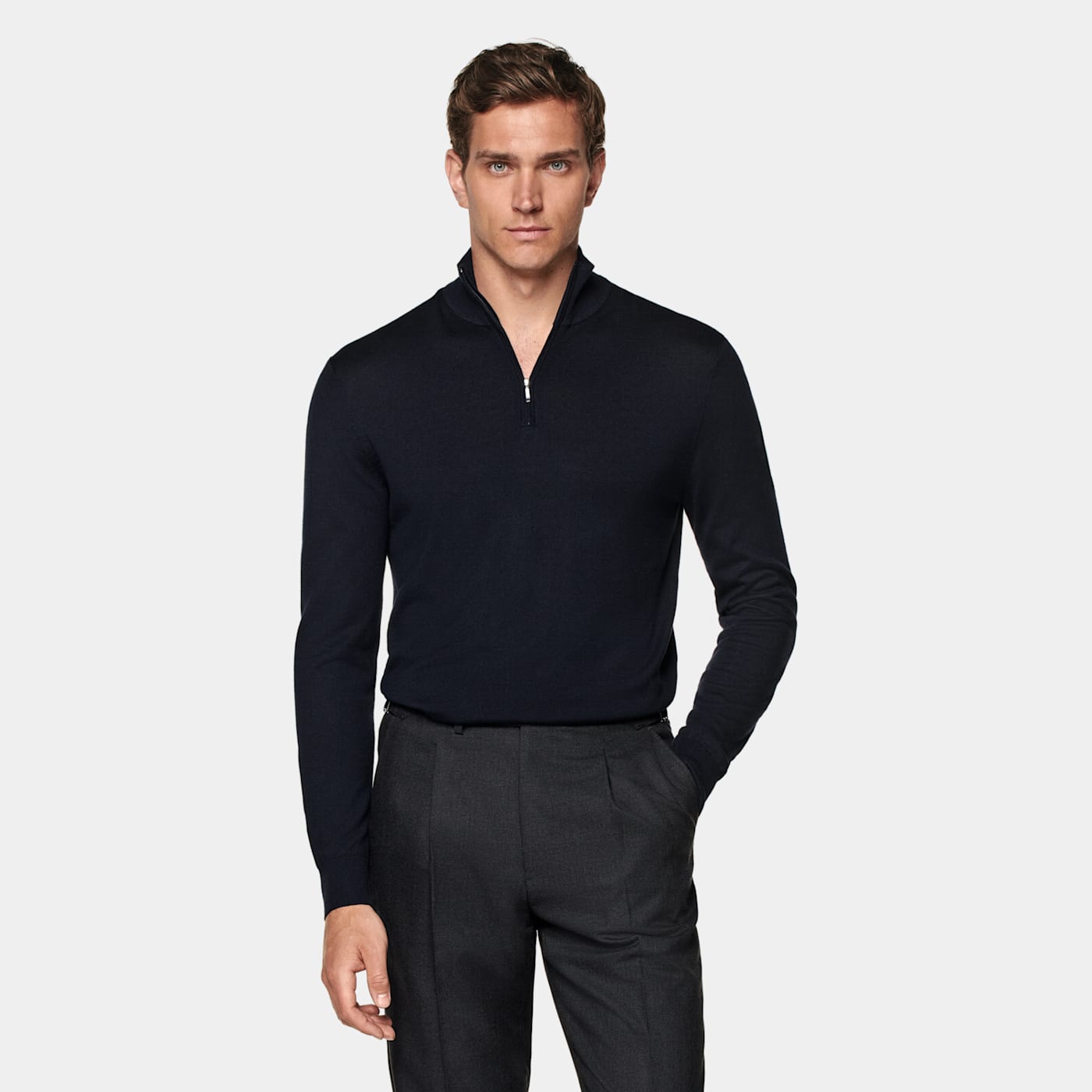 Suitsupply Navy Merino Half Zip