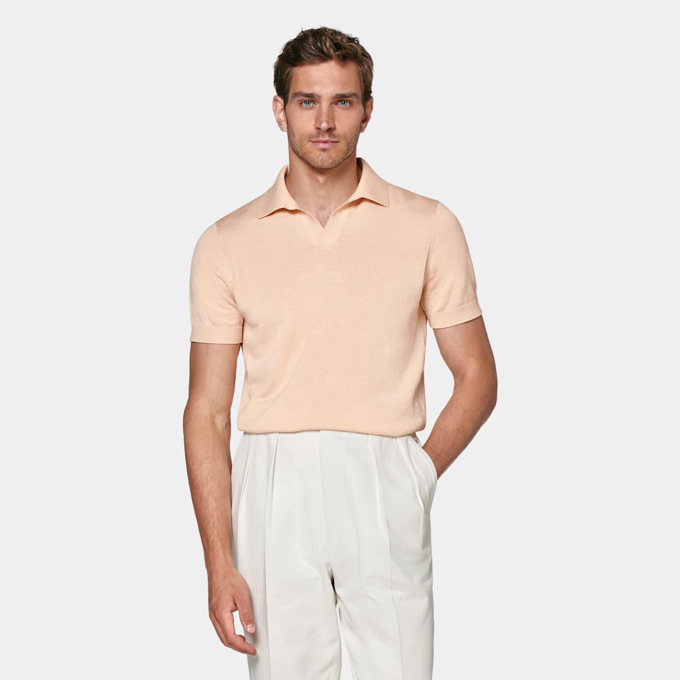 Suitsupply Light Pink Buttonless Polo In Neutral
