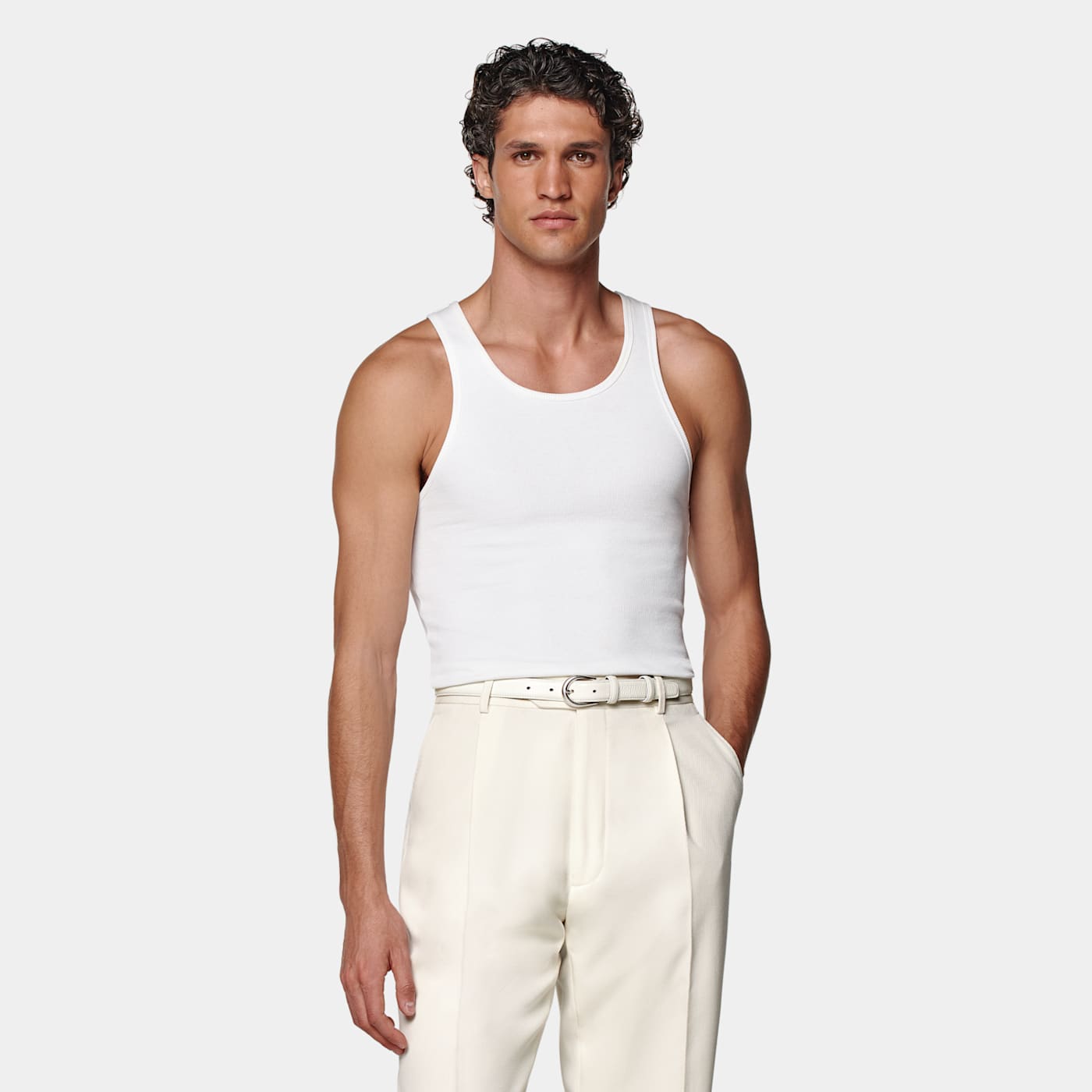 Suitsupply White Ribbed Tank Top