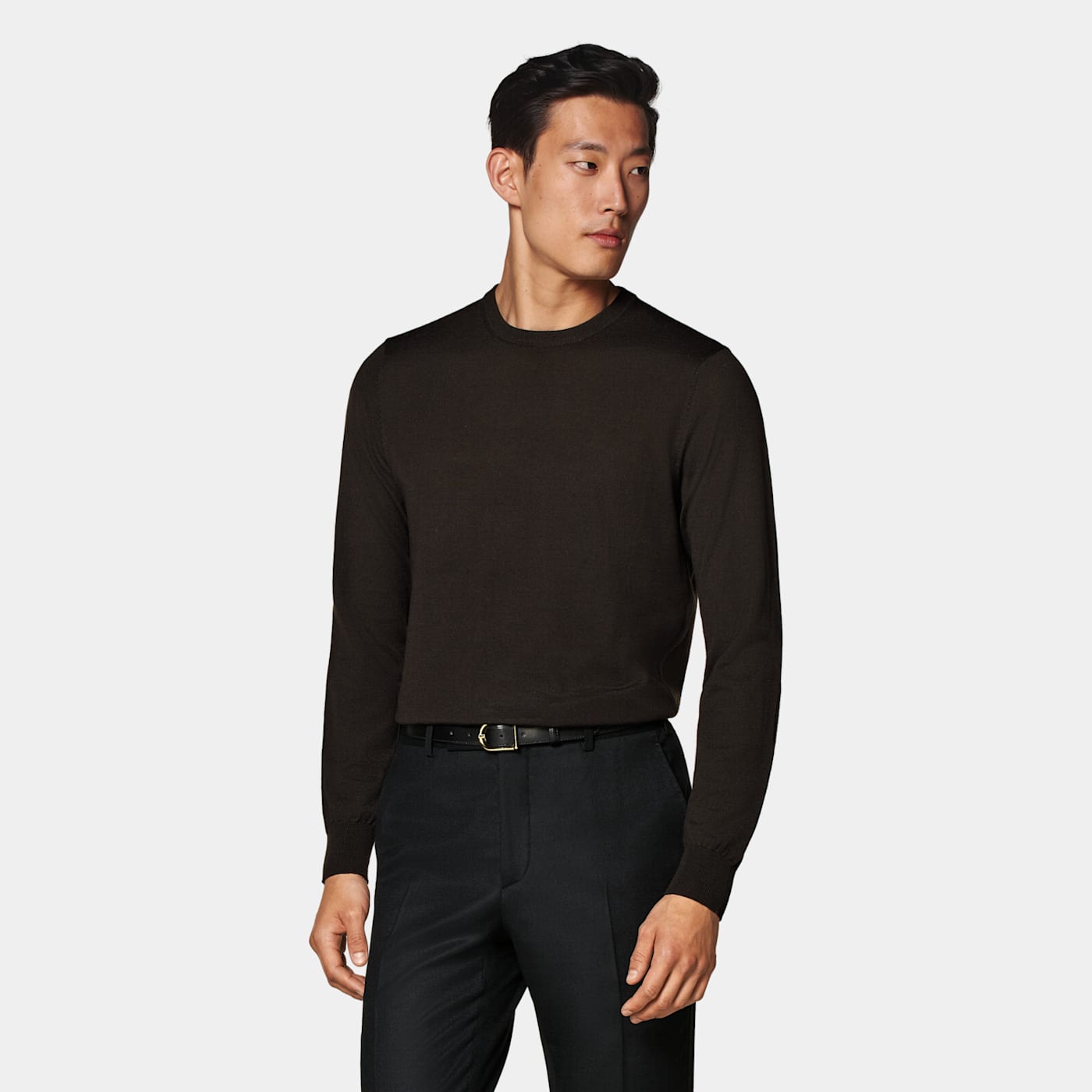 Suitsupply Dark Brown Merino Crewneck