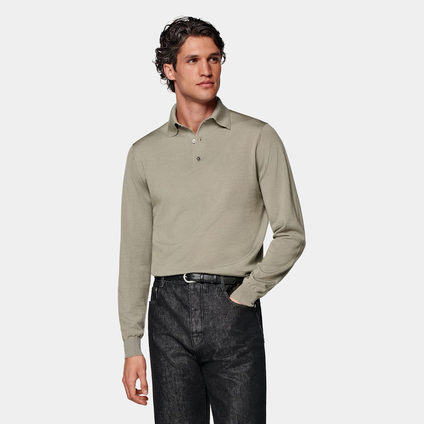 Suitsupply Polo Manches Longues Merino Vert Clair