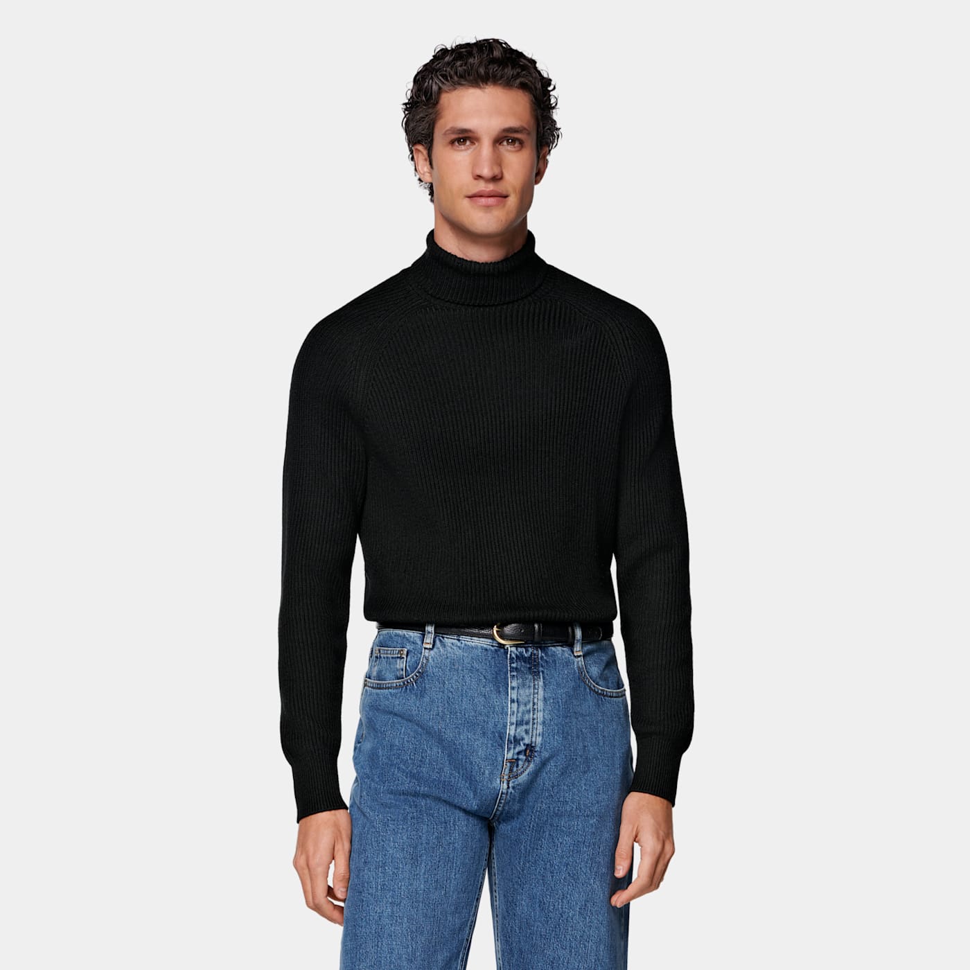 Suitsupply Black Merino Ribbed Turtleneck