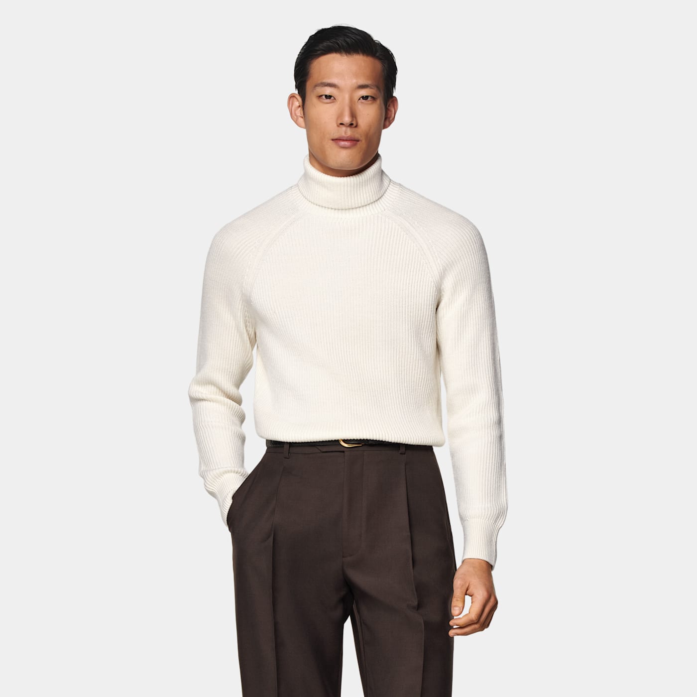 Suitsupply Off-white Merino Ribbed Turtleneck