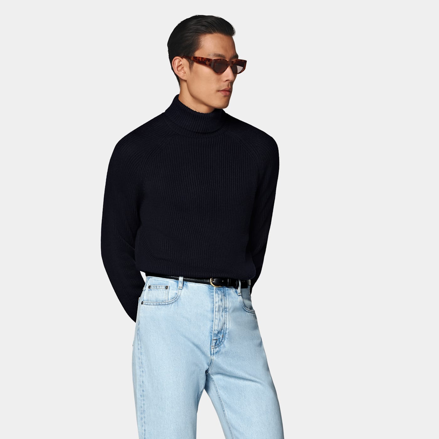 Suitsupply Navy Ribbed Turtleneck