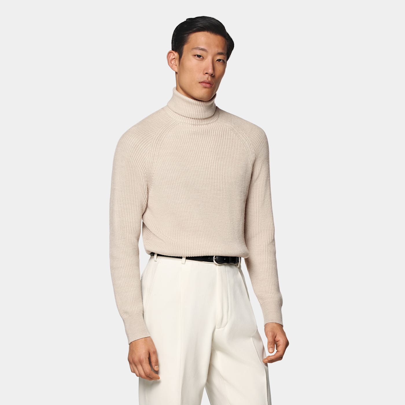 Suitsupply Sand Merino Ribbed Turtleneck