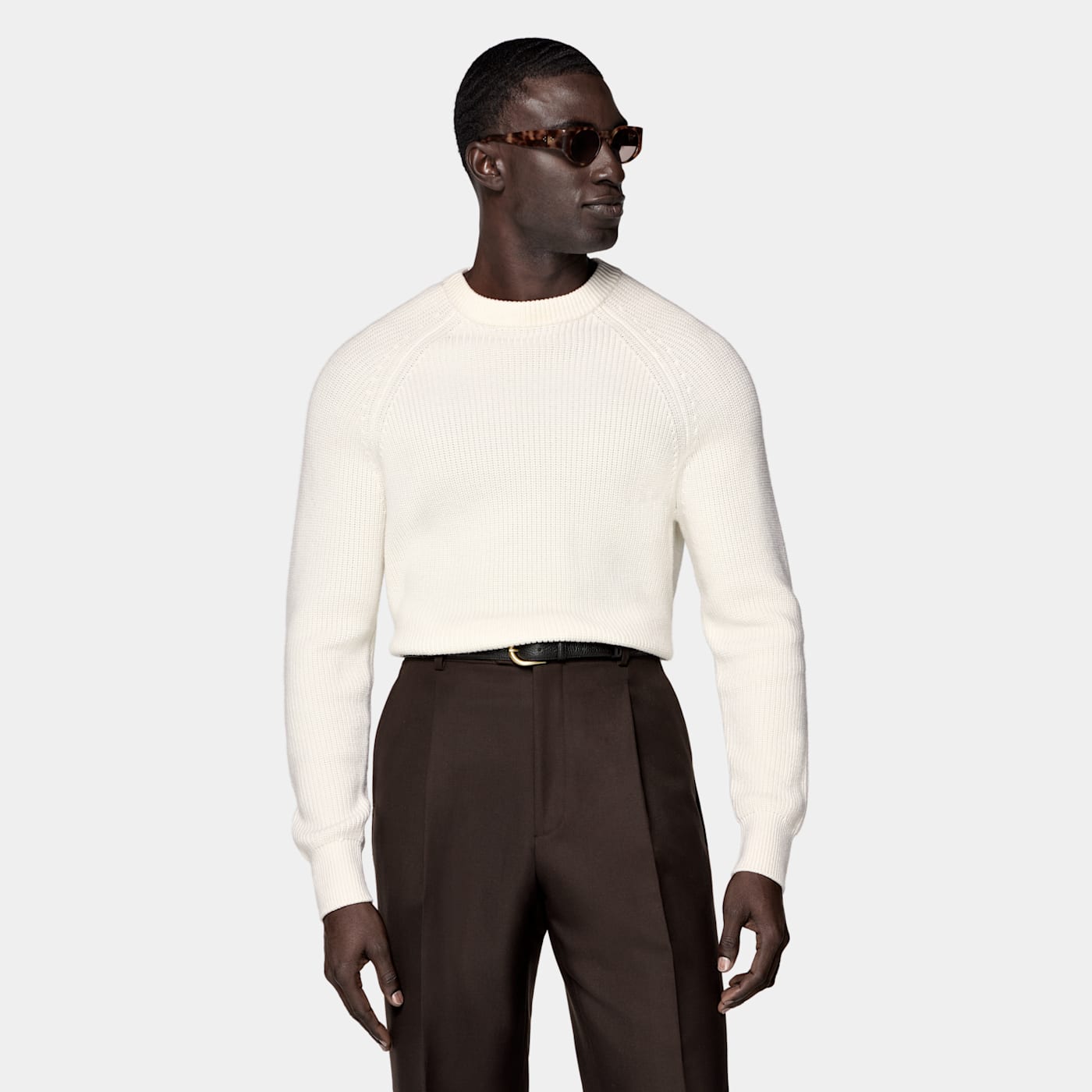 Suitsupply Off-white Merino Ribbed Crewneck