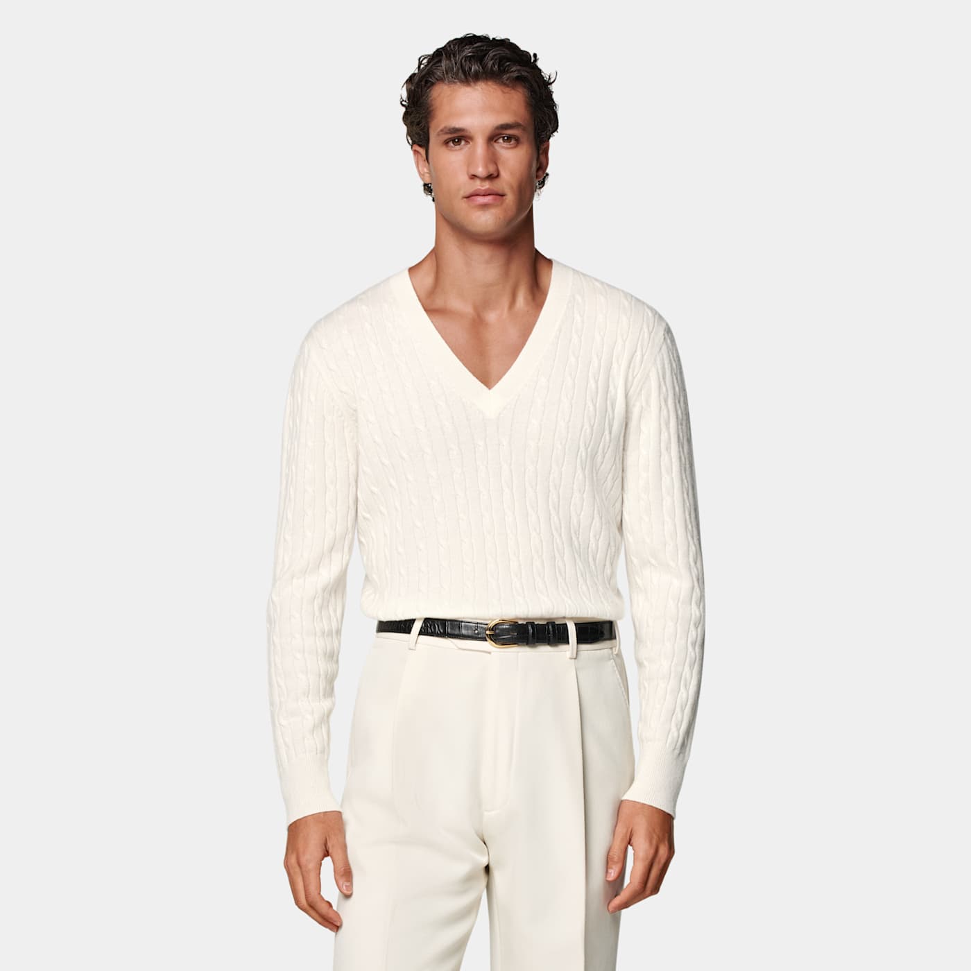 Suitsupply Off-white Cable V-neck