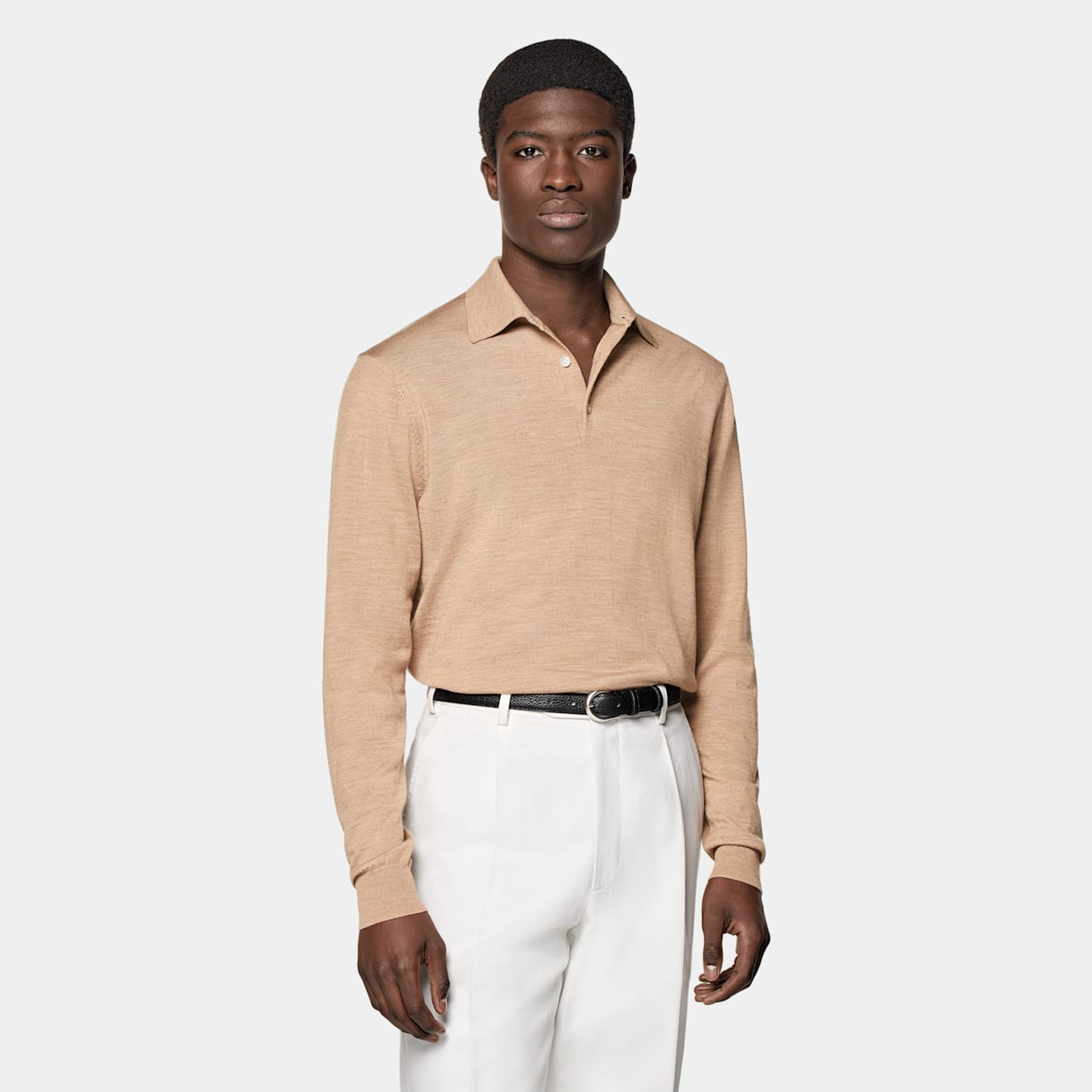 Suitsupply Mid Brown Merino Long Sleeve Polo