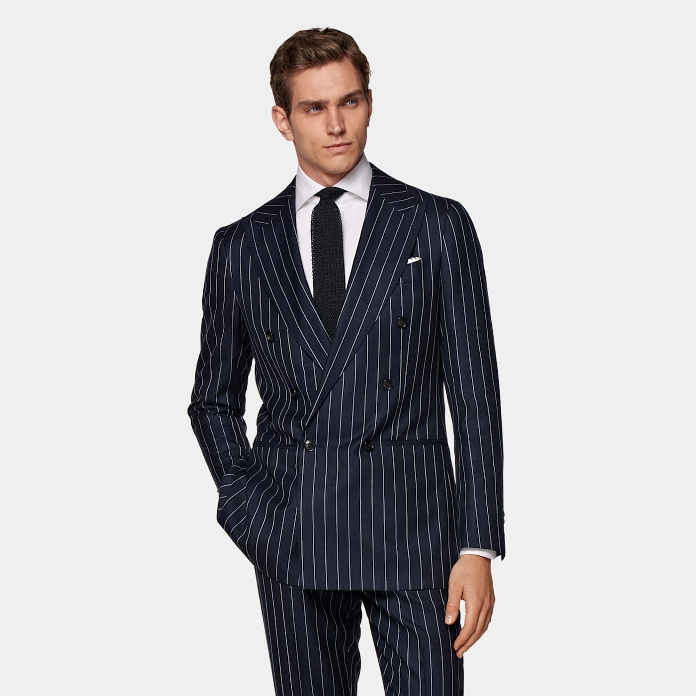 Suitsupply Mid Blue Striped Tailored Fit Havana Suit In Black