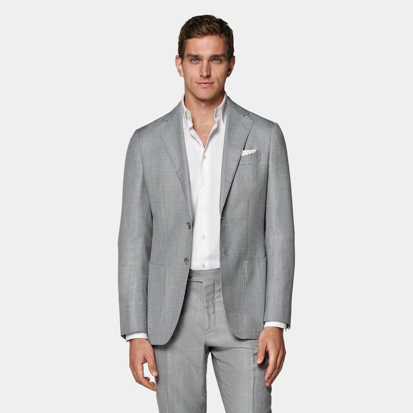 Suitsupply Light Grey Houndstooth Havana Suit In Gray