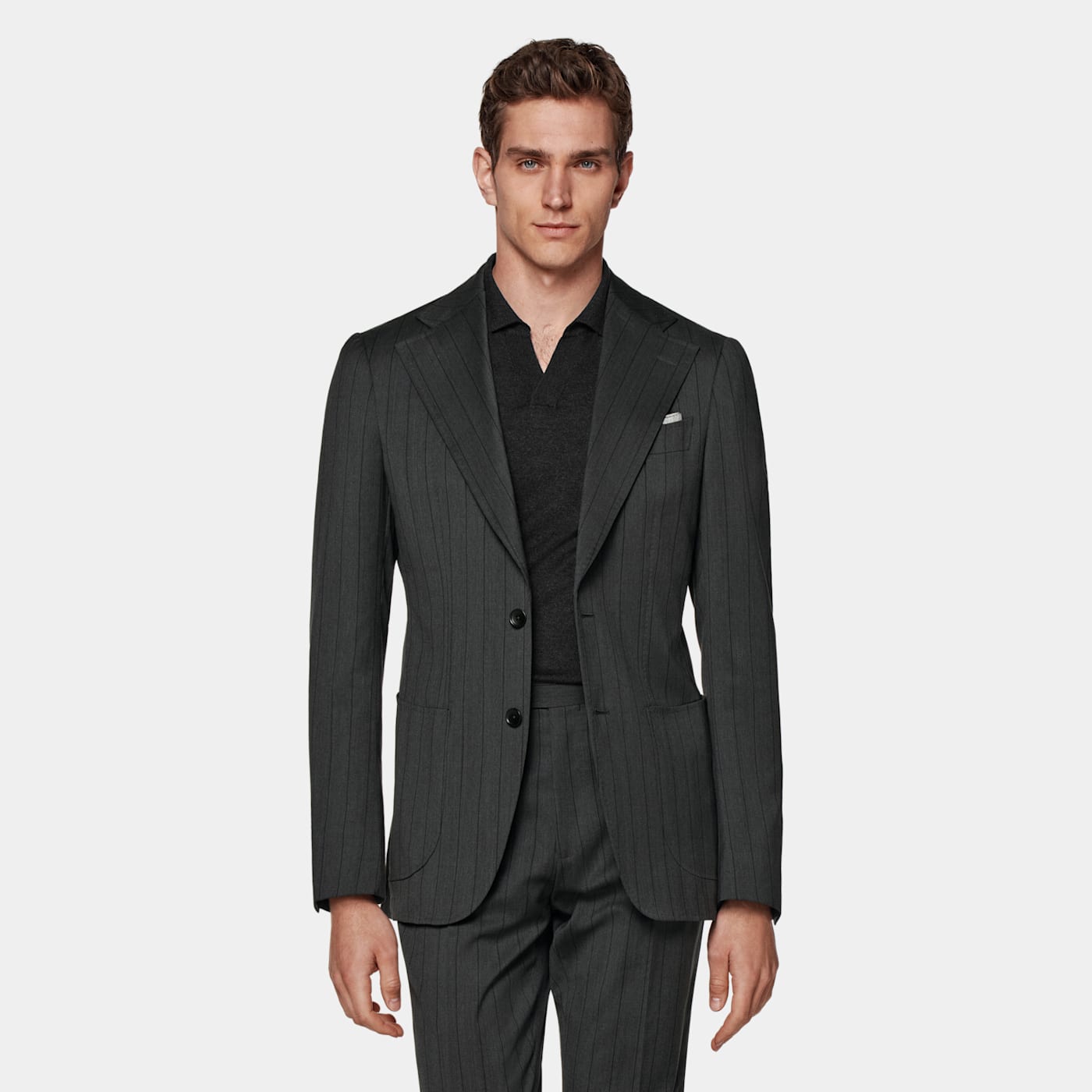 Suitsupply Dark Grey Striped Havana Suit In Black