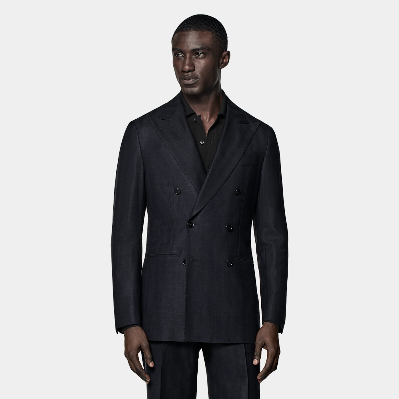 Suitsupply Navy Herringbone Havana Suit In Black