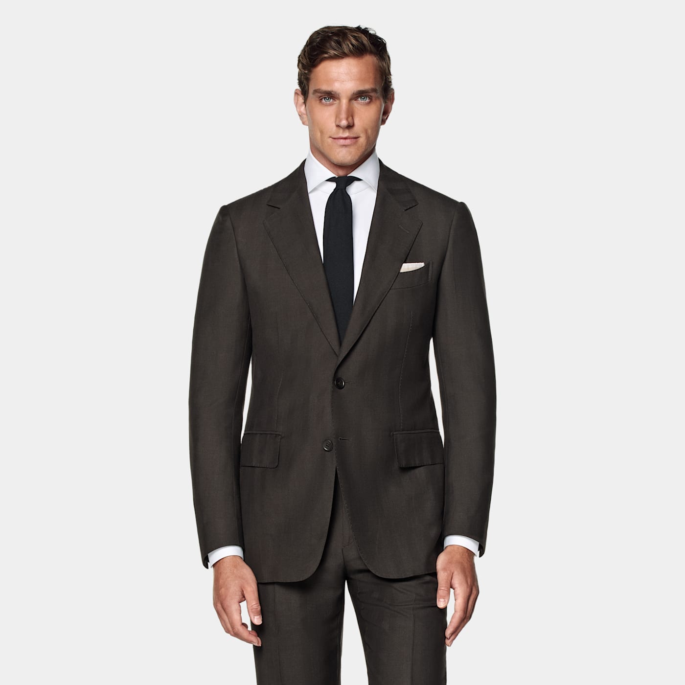 Suitsupply Dark Brown Herringbone Tailored Fit Milano Suit
