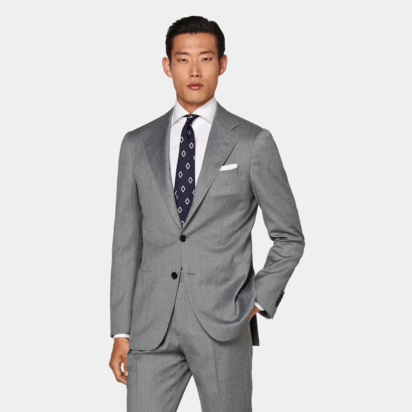 Suitsupply Mid Grey Herringbone Havana Suit In Gray