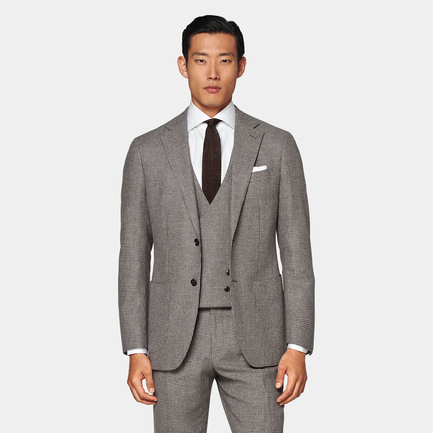 Suitsupply Taupe Houndstooth Three-piece Havana Suit In Gray