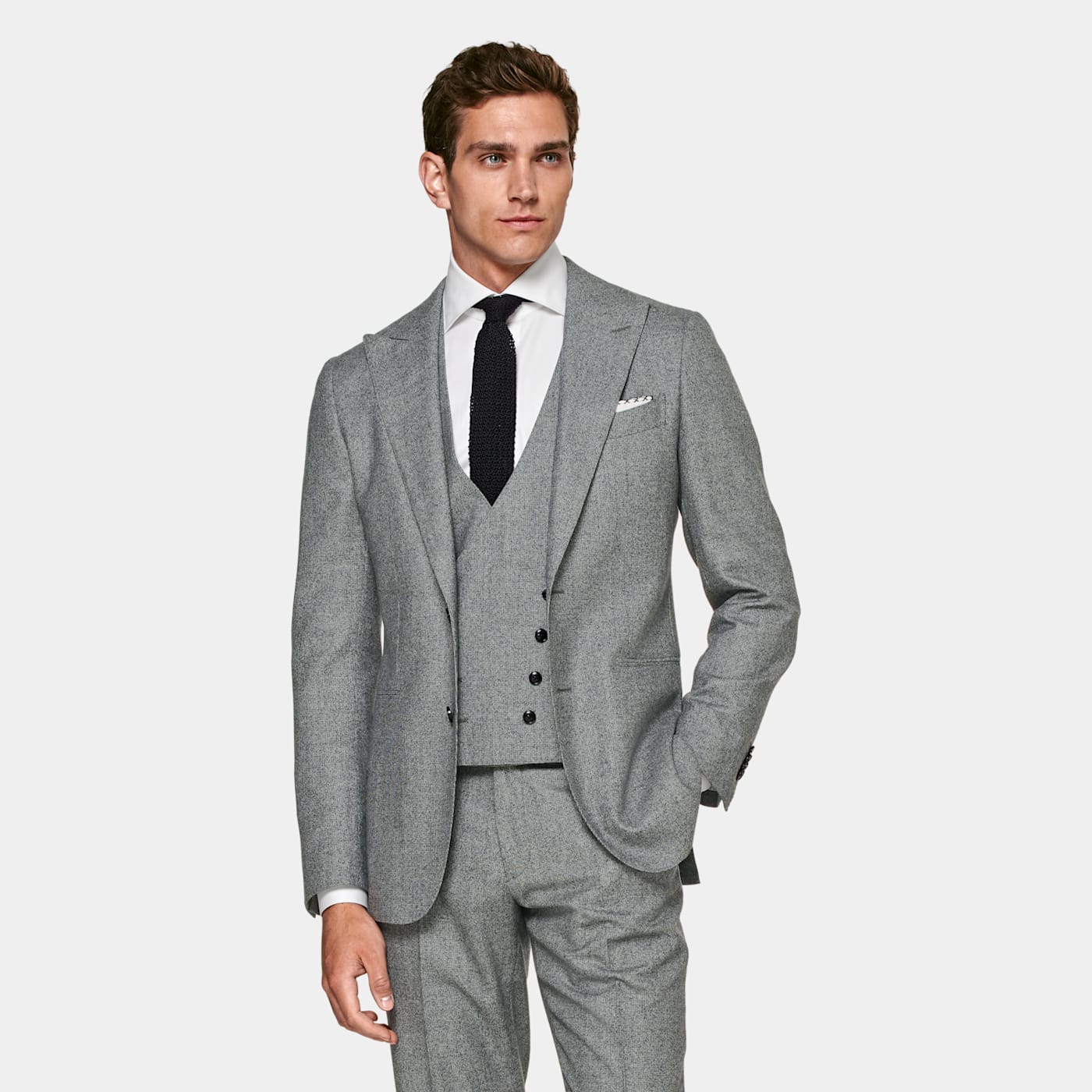 Suitsupply Mid Grey Houndstooth Three-piece Havana Suit In Gray