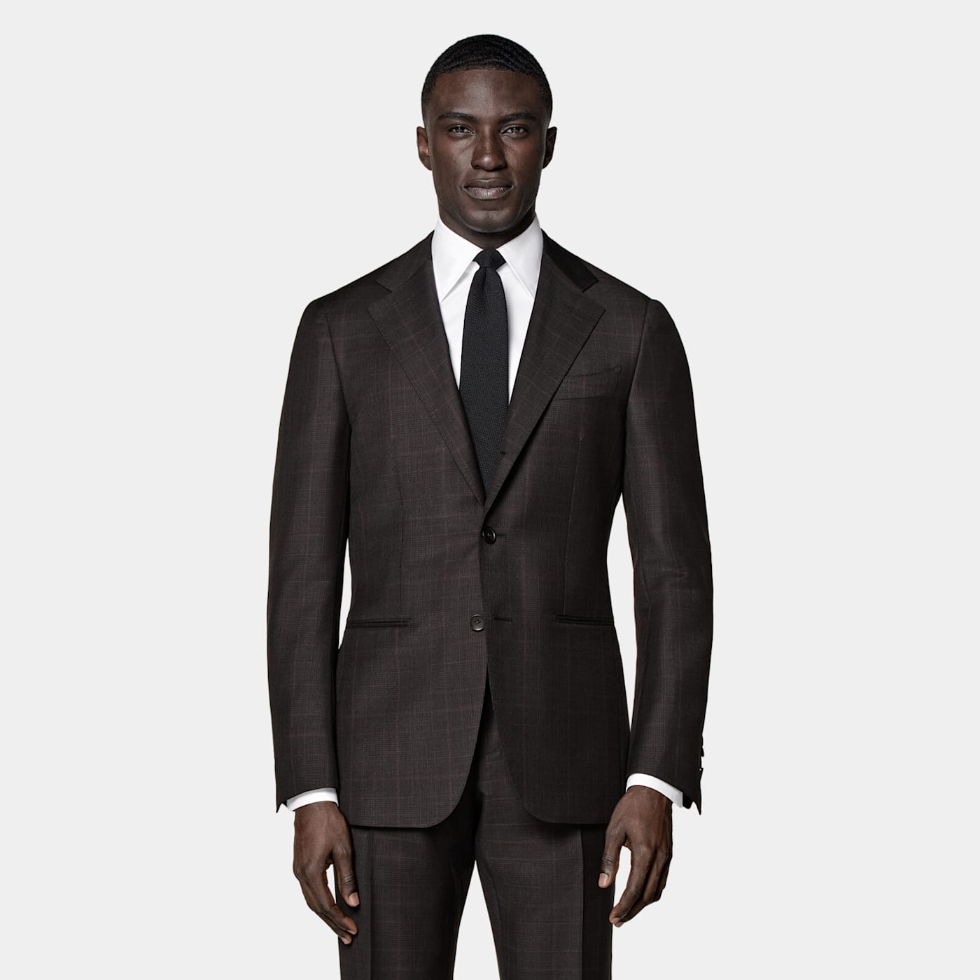 Suitsupply Dark Brown Checked Tailored Fit Havana Suit In Brown