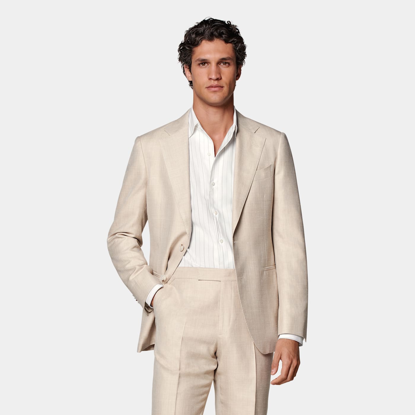 Suitsupply Sand Herringbone Tailored Fit Havana Suit