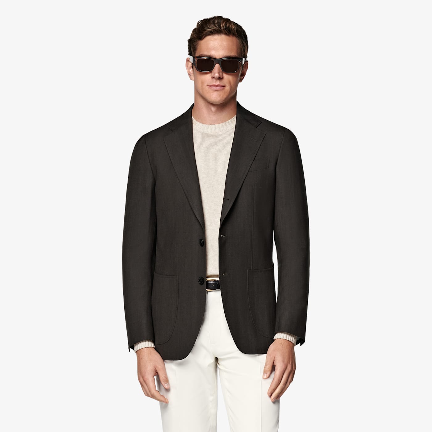 Suitsupply Dark Brown Herringbone Tailored Fit Havana Blazer