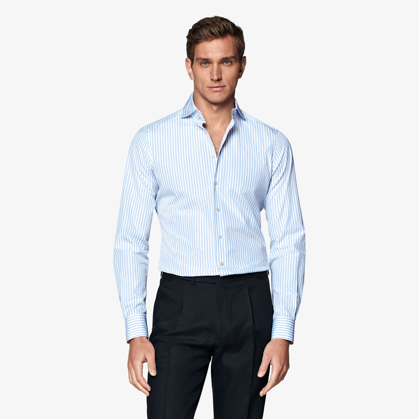 Suitsupply Blue Striped Poplin Slim Fit Shirt